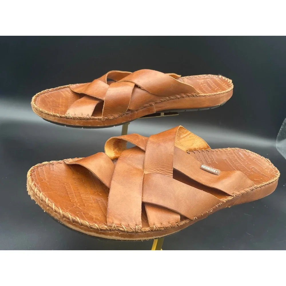 Pikolinos Tarifa Leather Slide Sandals Brown Criss Cross Men's EU 44 US 11